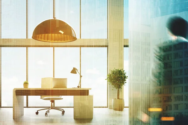 Loft CEO office with computer table, man — Stock Photo, Image