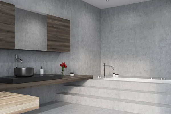 Concrete bathroom, tub and sink, corner