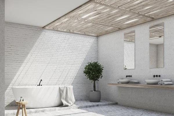 Tuğla banyo iç olan bir ağaç, köşe