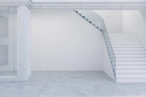 Salle de bureau blanche vide, escalier — Photo