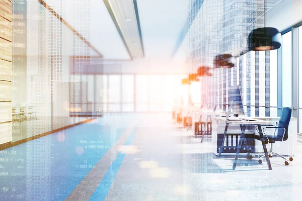 Blue office interior with black round lamps toned — Stock Photo, Image