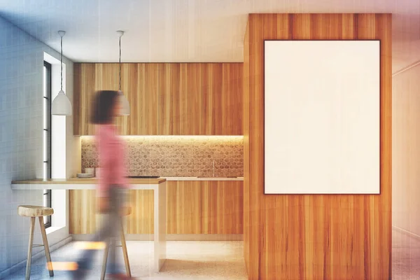 Interior de cozinha de madeira com um bar, poster tonificado — Fotografia de Stock