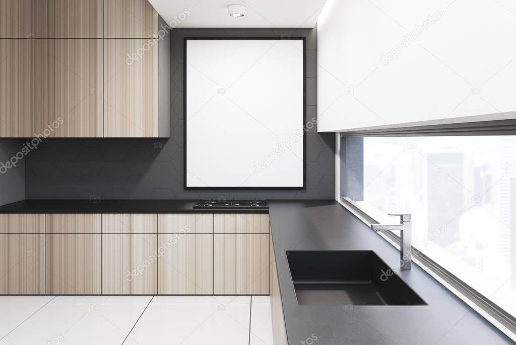 Wooden and gray kitchenette