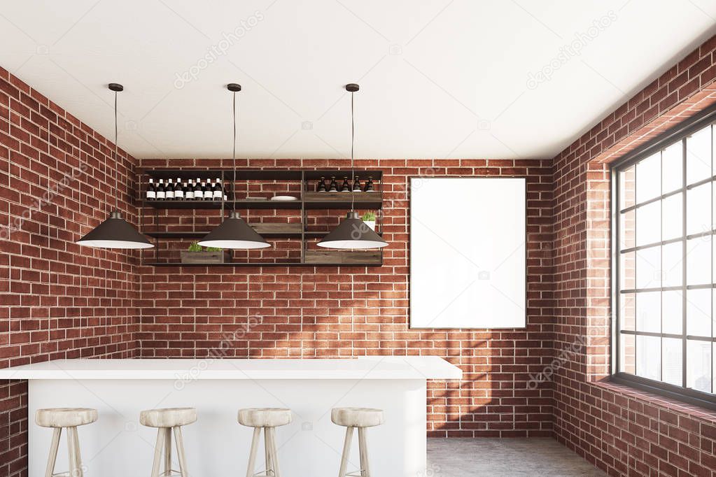 Brick cafe interior with a white stand — Stock Photo © denisismagilov