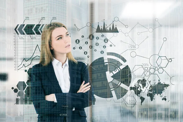 Sarışın işkadını, ofis, grafikler