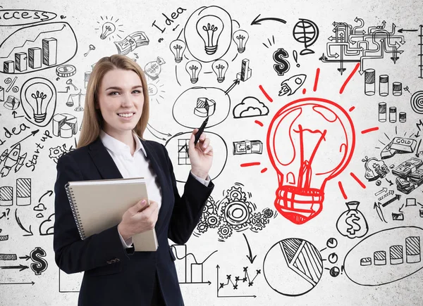 Allegro studente MBA bionda, idea di business — Foto Stock