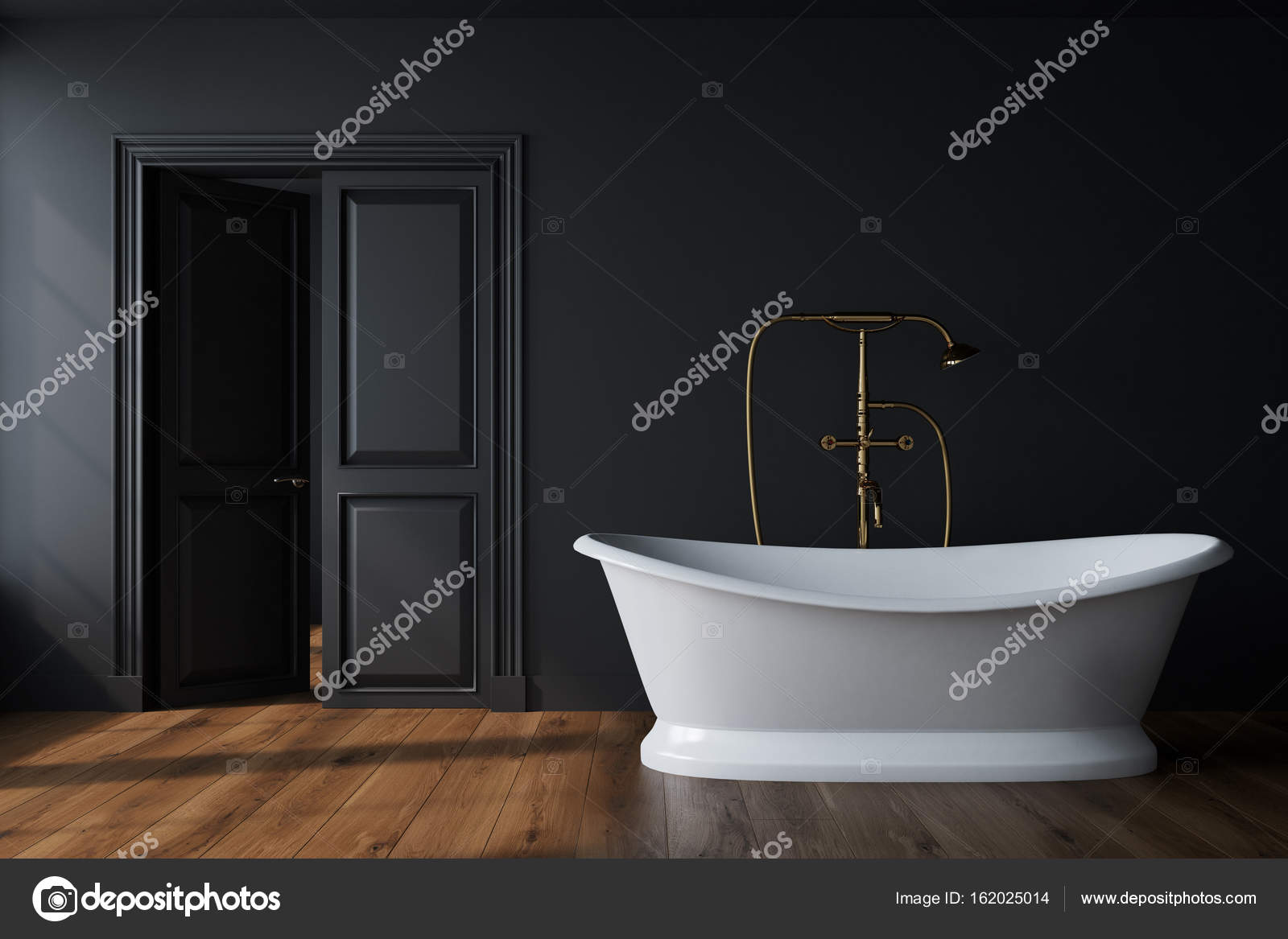Zwarte badkamer, witte tub — Stockfoto © denisismagilov #162025014 Zwarte badkamer, witte tub — Stockfoto © denisismagilov #162025014