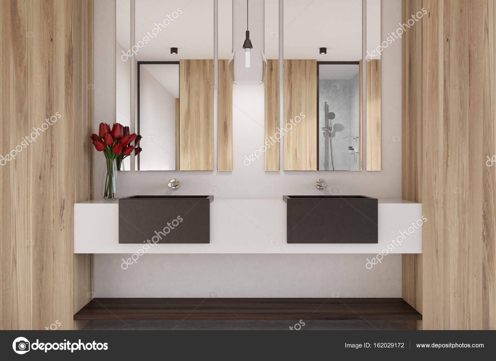 Houten badkamer, dubbele wastafel — Stockfoto © denisismagilov ... Houten badkamer, dubbele wastafel — Stockfoto © denisismagilov ...