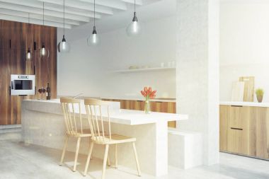 Beyaz mutfak bar mermer, fırın tonda