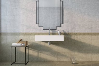 Mermer banyo, orijinal ayna, lavabo