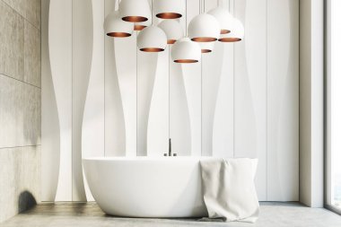 Beyaz dalgalı banyo iç mekan, açık