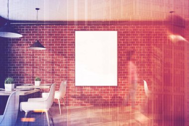 Tuğla kafe iç tonda bir dikey posteri ile
