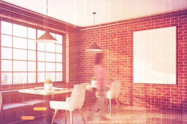 Dikey poster, yan tuğla kafe tonda