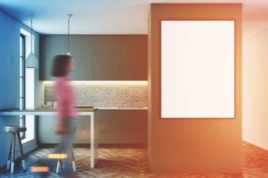 Gri mutfak iç bir çizgiyle tonda poster