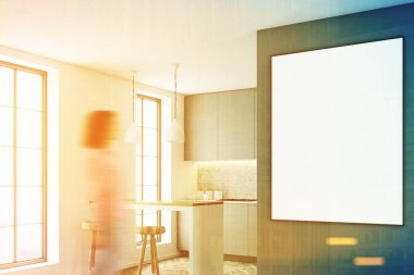 Gri mutfak tezgahı, tonda poster yan