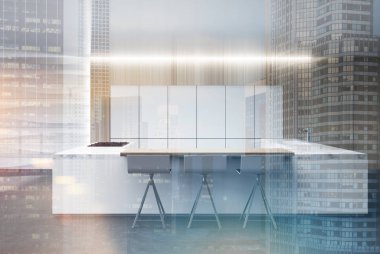 Dalgalı duvar mutfak, mermer sayaç Çift