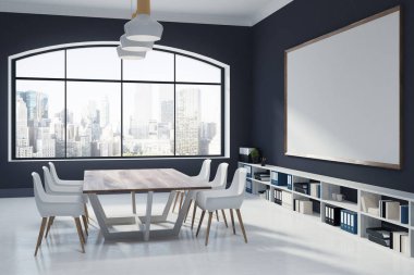 Siyah duvar toplantıda oda iç, yan görüntüleme