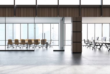 Konferans salonu ve açık alan ofis, ahşap