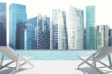 Okyanus Manzaralı iki güverte sandalyeleri, şehir