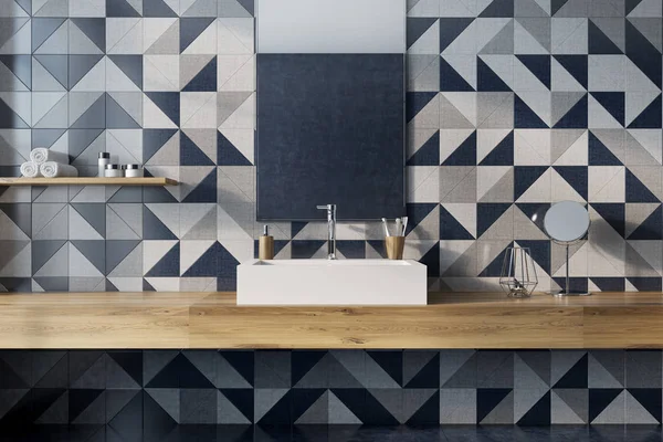 Lüks banyo iç, mozaik duvar, ahşap