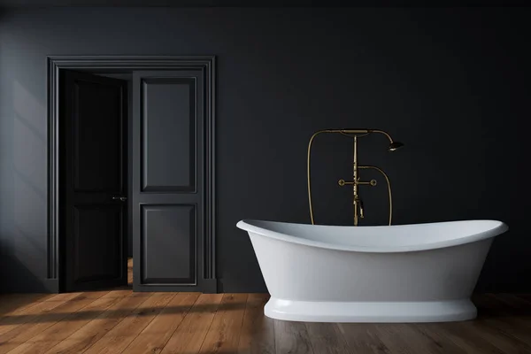 黑色的浴室，白色浴缸 — 图库照片