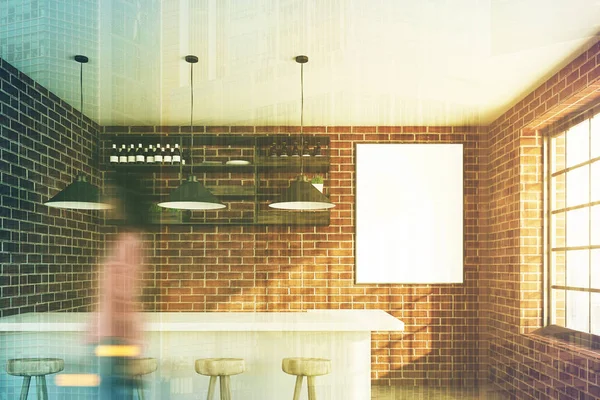 화이트 스탠드와 벽돌 카페 인테리어 톤 — 스톡 사진