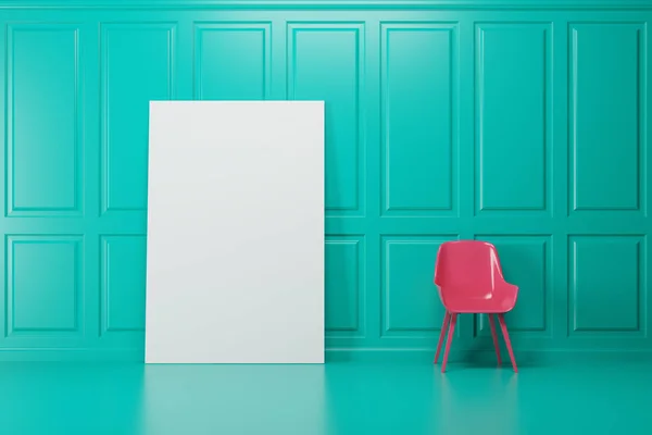 Groene kamer, roze stoel, poster — Stockfoto