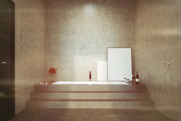 Beton banyo, merdiven ve tonda bir küvet — Stok fotoğraf