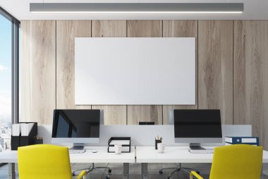 Ahşap duvar açık ofis iç, poster, yakın