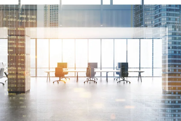 Conference room and open space office, wood front — Stock Photo, Image