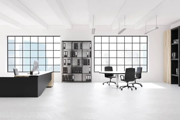 White CEO office, round table, desk