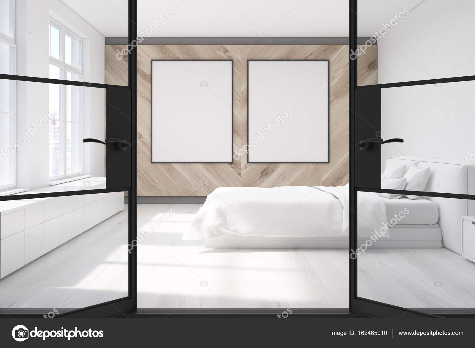 Wooden Bedroom Two Posters Door Stock Photo