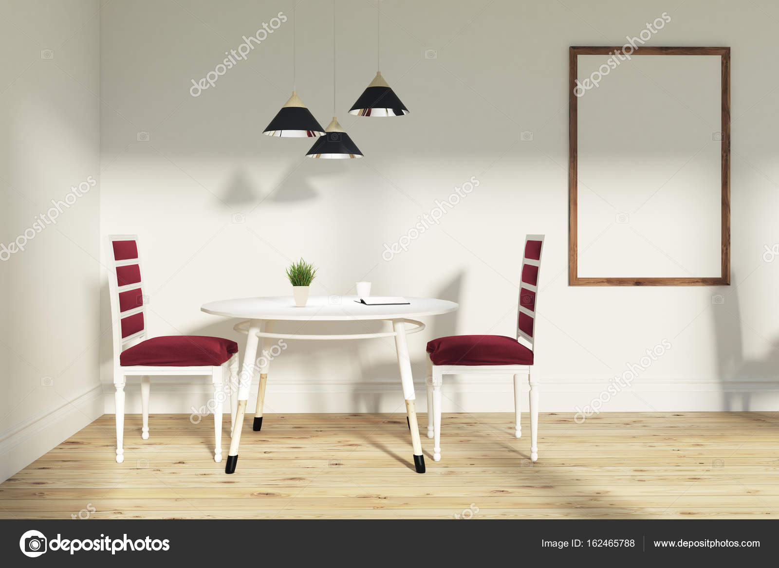 Rode stoelen eetkamer, poster — Stockfoto © denisismagilov #162465788 Rode stoelen eetkamer, poster — Stockfoto © denisismagilov #162465788