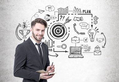 Gülümseyen sakallı işadamı, iş hedefi