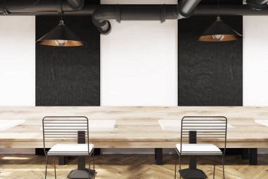 Banklar ve karatahtalar beyaz kafe