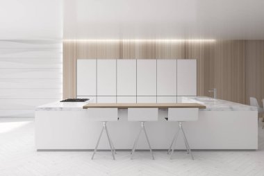 Dalgalı duvar mutfak, mermer sayaç