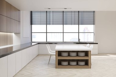 Beyaz yemek odası ve mutfak, mermer