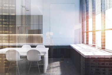 Ahşap mutfak iç, mermer tezgah Çift