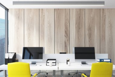 Hafif ahşap açık ofis, bilgisayar