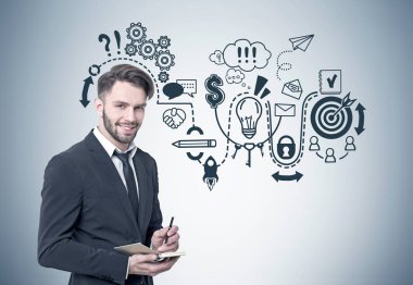 Gülümseyen sakallı işadamı, başlangıç düzeni