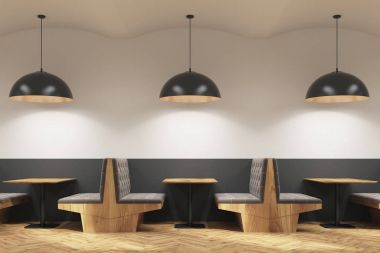 Gri kafe iç kanepe ve lambalar, yan