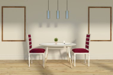 Kırmızı sandalye yemek odası, iki posterler