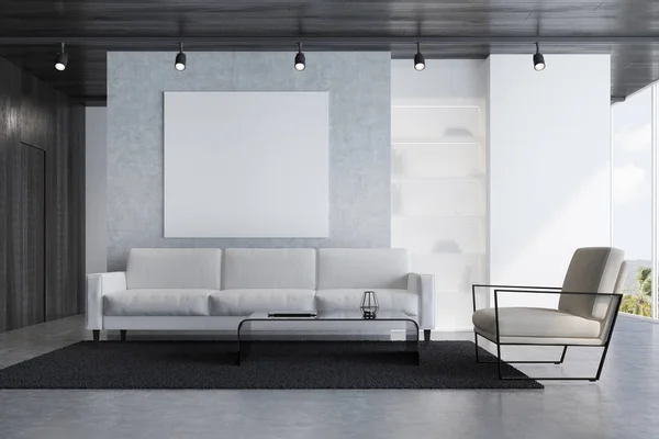 Gray sofa living room with a poster — Stock Photo, Image