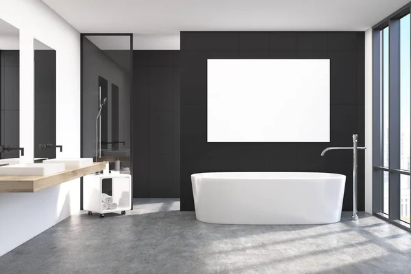 Moderno baño negro interior, cartel — Foto de Stock