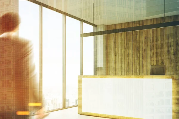 Wooden reception, meeting room closeup toned — Stock Photo, Image