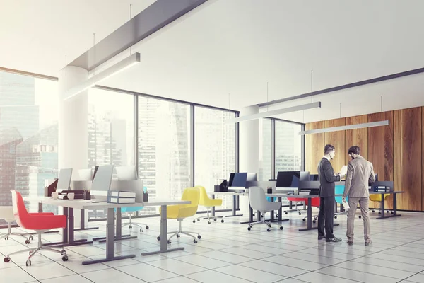 Loft downtown office, colored chairs side, men — Stock Photo, Image
