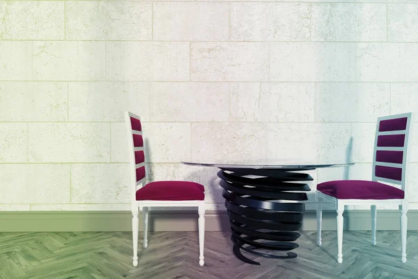 Red chairs living room, spring like table — Stock Photo, Image