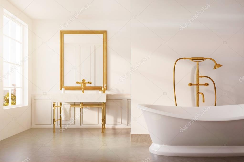 Vintage bathroom, white tub, sink toned