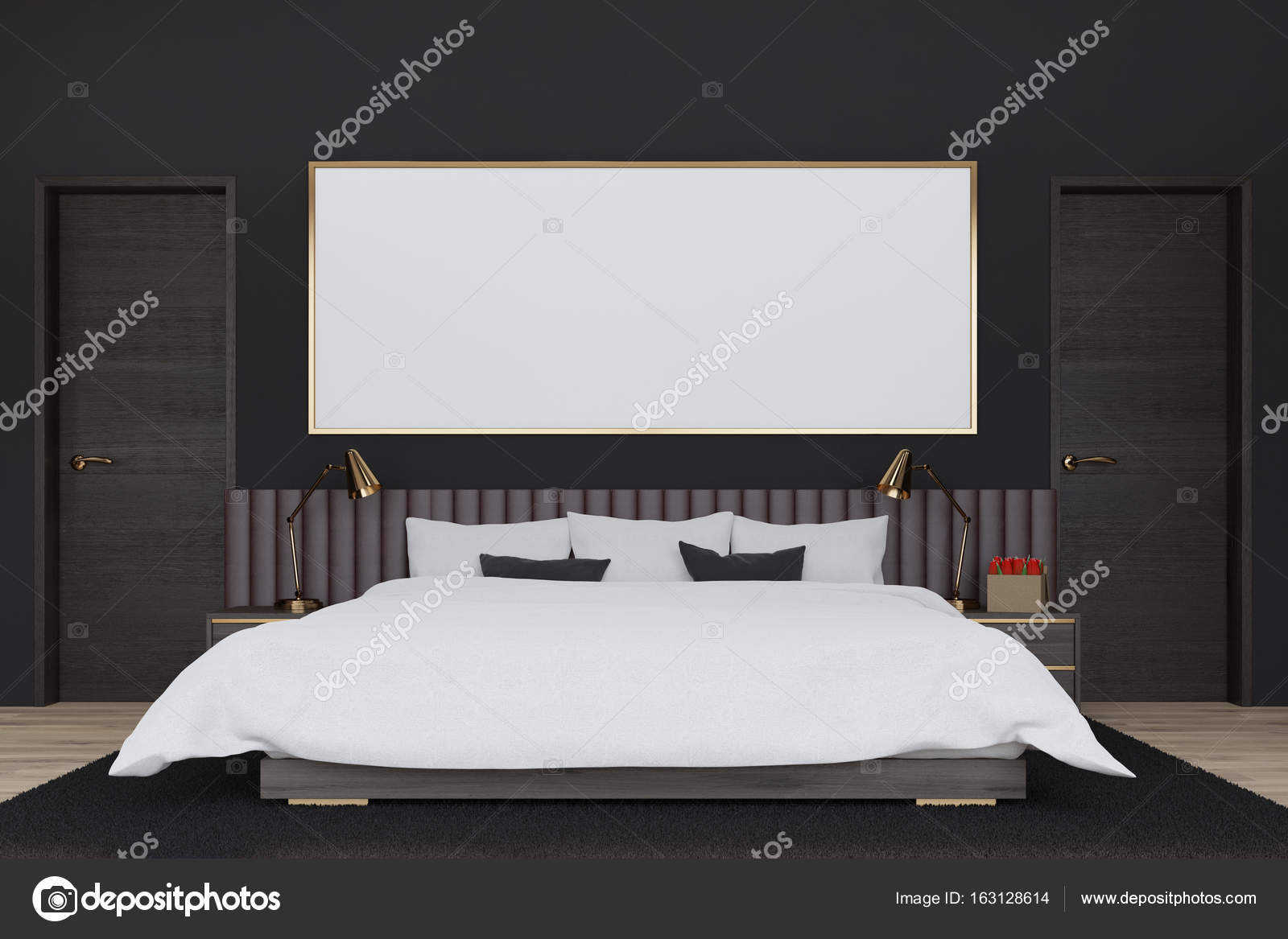 Camera da letto nera con un manifesto — Foto Stock © denisismagilov ... Camera da letto nera con un manifesto — Foto Stock © denisismagilov ...
