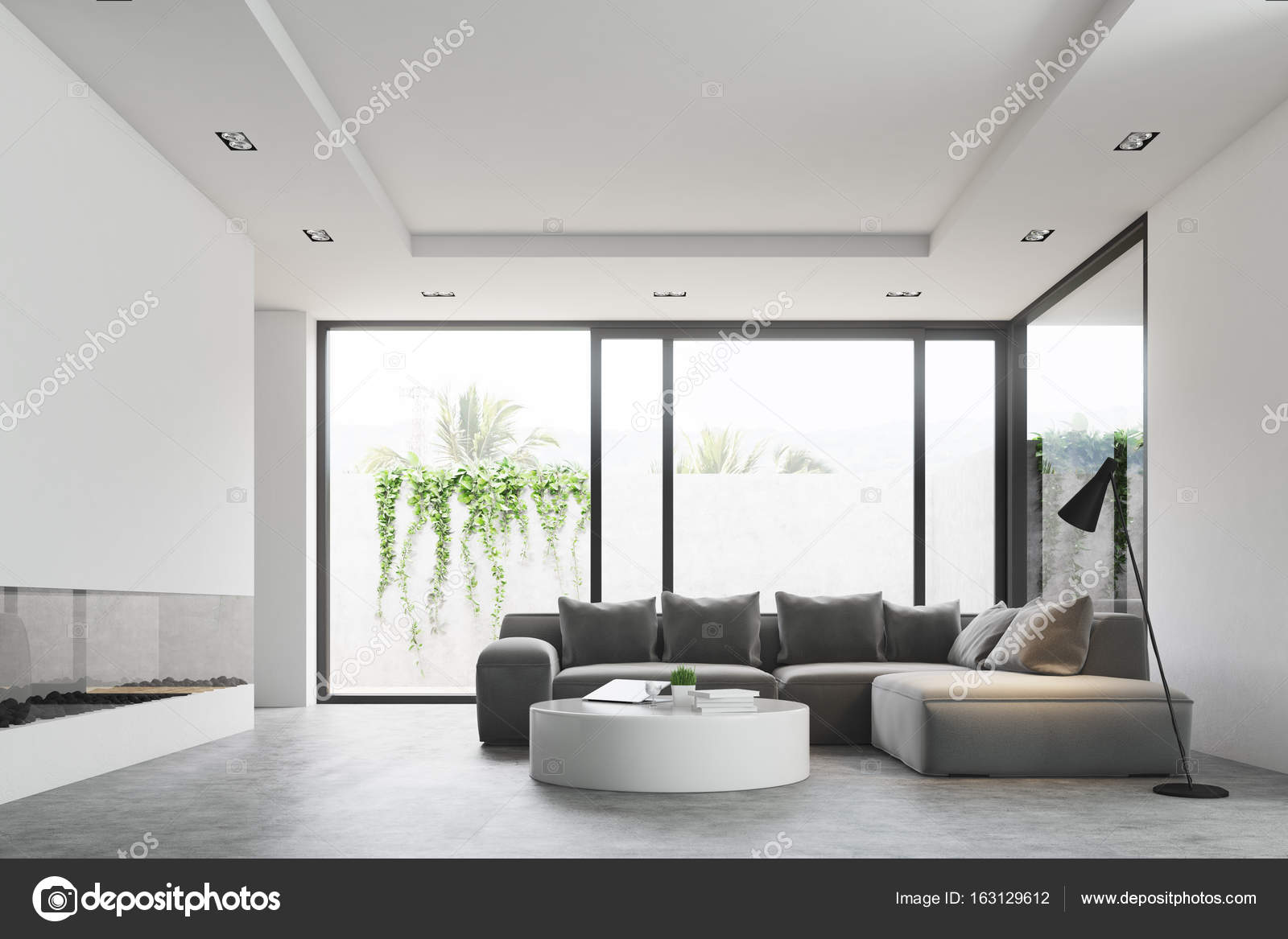 Woonkamer ronde tafel, Bank, zijaanzicht — Stockfoto ... Woonkamer ronde tafel, Bank, zijaanzicht — Stockfoto ...